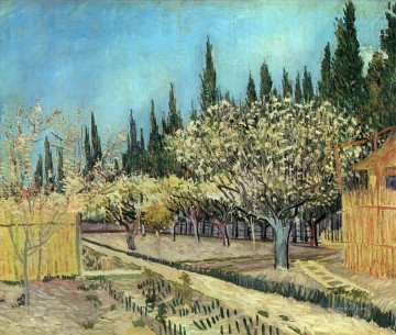 Vincent Van Gogh Werke - Orchard in Blossom Umrahmt von Cypresses 2 Vincent van Gogh
